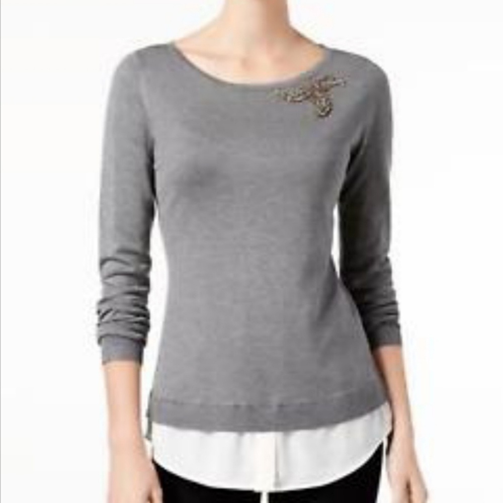 NWT Charter Club Size L Grey Solid Sweater